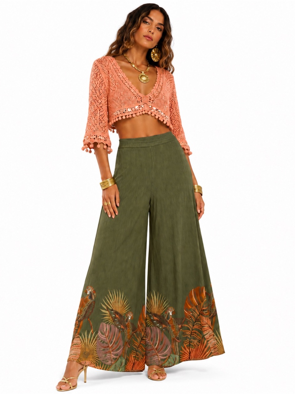 Farm Rio X Anthropologie Guadeloupe Wide Leg Palazzo Pants Womens SZ M Botanical